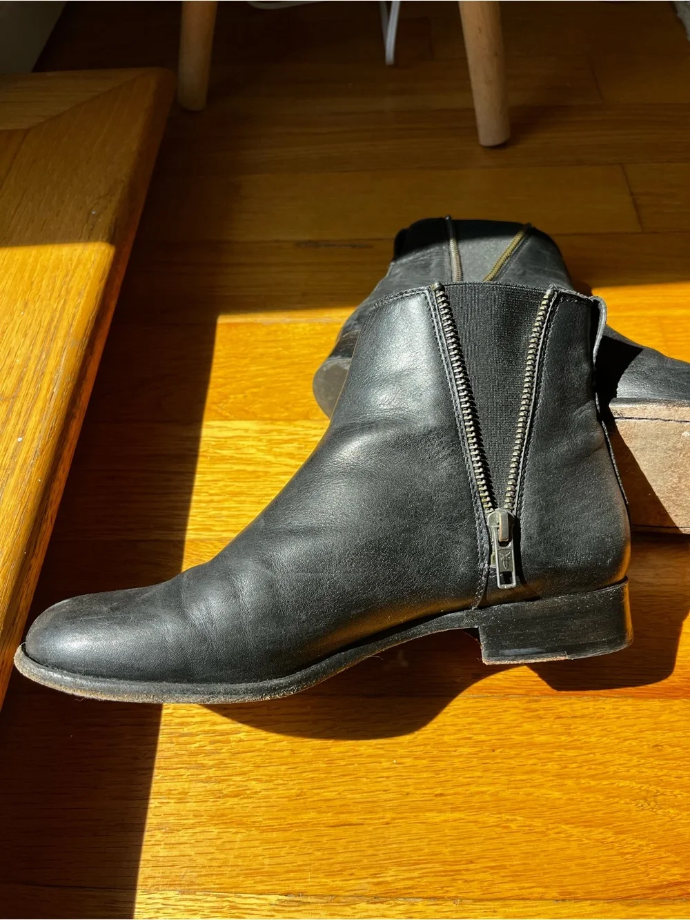 Frye Black Leather Zip-Accent Ankle Booties